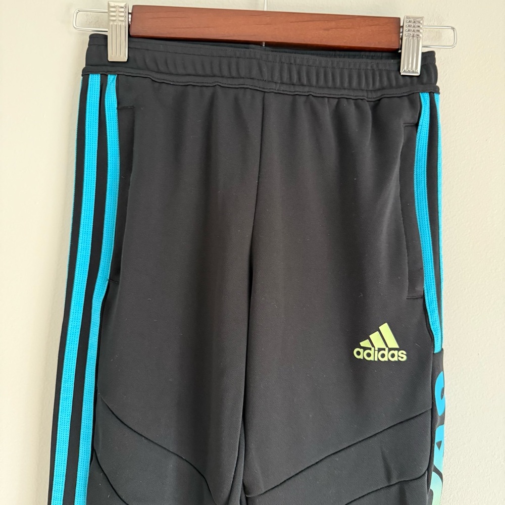 Adidas Kids Black Joggers with Blue and Yellow Details - Picture 4 of 8